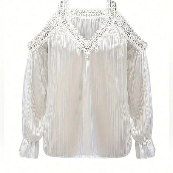 Women's Open Shoulder Lace Trim Casual Vacation Matching Shirt piece of CRAP! - Picture 5 of 5